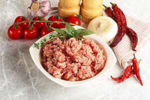 Raw minced pork uncooked meat photo