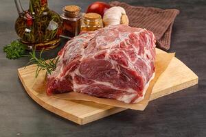 Raw pork neck meat for cooking photo
