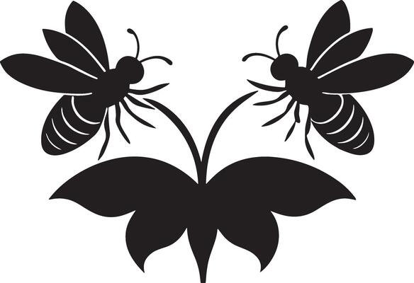Bees on flower silhouette art illustration