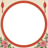 A round frame with flowers and lanterns png