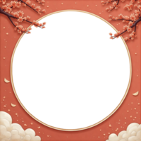 Cherry blossom frame with round frame and clouds png