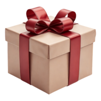 A brown gift box with a red ribbon tied around it png
