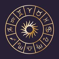 Astrological Zodiac Signs Wheel featuring the significant Sun Symbol at its center. celestial objects, astrology, mystical, space, predict the future vector