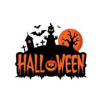 Spooky Halloween Bat Silhouette with Haunted House and Ghost Icon vector