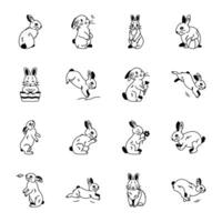 Set of 16 Rabbit Cartoon Drawing Icons vector