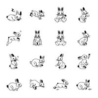 Cute Collection of Bunny Cartoon Drawing Icons vector