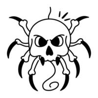 Skull spider icon in hand drawn style vector