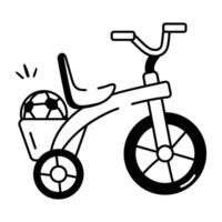 Hand drawn icon of kids tricycle vector