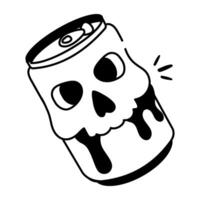 Doodle icon of poisonous drink can with a skull on it vector