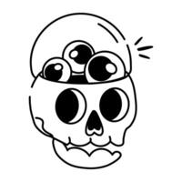 A sketchy style icon of skull bucket filled with eyeballs vector