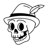 Doodle style icon of skull hat with a feather on it vector