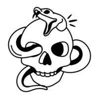 Hand drawn icon of snake skull with creepy smile vector