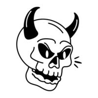 Devil skull with horns, doodle icon vector