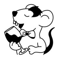 A doodle style icon of rat drinking vector
