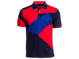 A red and blue polo shirt with a blue and black design png