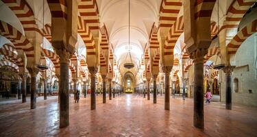 Cordoba, Spain, 01 28 2023, Striped Arches of Cordobas Mezquita in Spain photo