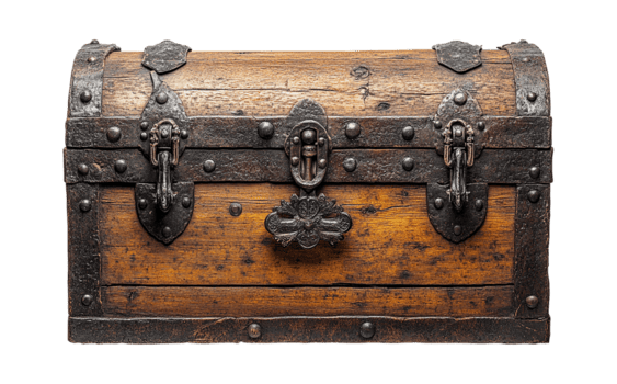 hölzern Truhe mit Eisen Halterungen, transparent Hintergrund png