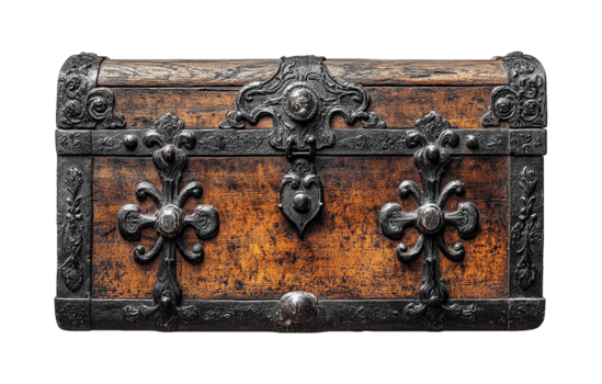 hölzern Truhe mit Eisen Einzelheiten png