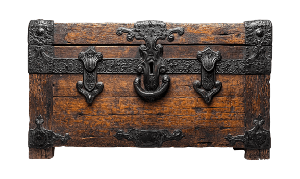 Truhe mit Eisen Halterungen, isoliert png