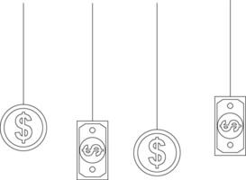 Decorative hanger for dollar coins and US dollar banknotes, line icon vector