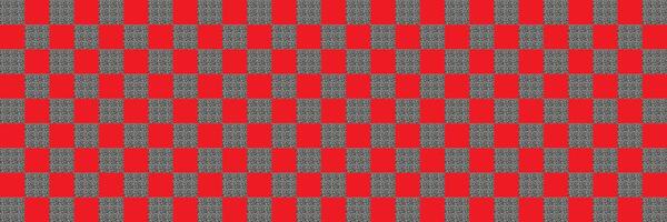 Red and black checkered pattern with alternating textured and solid squares. Seamless design for backgrounds, textiles, and digital projects. vector