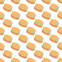 Seamless burger pattern. Drawn hamburger background. Doodle hand drawn hamburger illustration vector