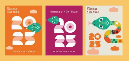 Set of 2025 Chinese new year, 2025 year of the snake template, trendy design for branding, banner, cover, card, year of snake vector