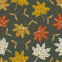 Maple tree leaves with seed pods seamless pattern in autumn colors. Fall season forest tree leaves background. Fabric, paper, wallpaper design. vector