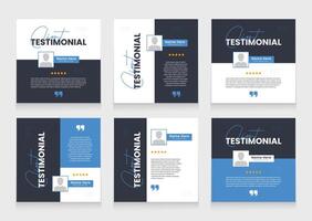 Clean and simple client testimonial banner set template. customer review social media post carousel template design. vector