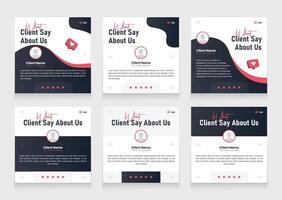 Customer feedback review social media post carousel set template, Simple client testimonials bundle vector