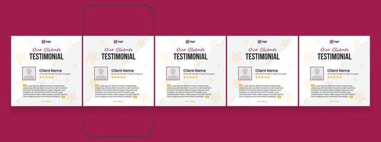 Modern client testimonials bundle, customer feedback review social media post carousel set template vector