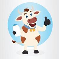 Dairy cow character showing off premium quality dairy products vector