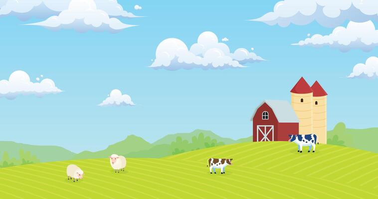 View of farm, barn, natural pasture of farmers background illustration design