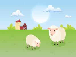 Sheep farming on a natural farm illustration design vector