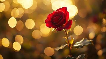 red rose flower with warm and beautiful bokeh light background photo