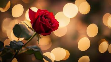 red rose flower with warm and beautiful bokeh light background photo