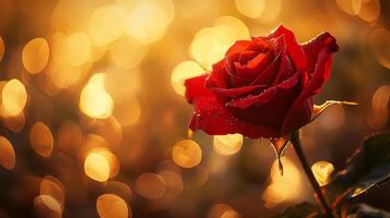 red rose flower with warm and beautiful bokeh light background photo