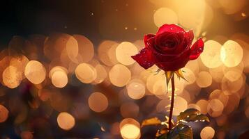red rose flower with warm and beautiful bokeh light background photo