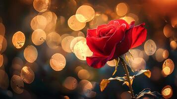 red rose flower with warm and beautiful bokeh light background photo