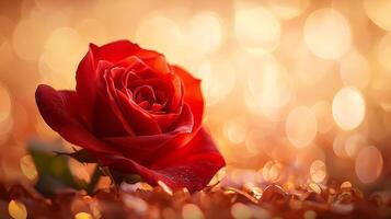 red rose flower with warm and beautiful bokeh light background photo