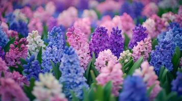 Red, purple and pink flowers are neatly arranged in the garden photo