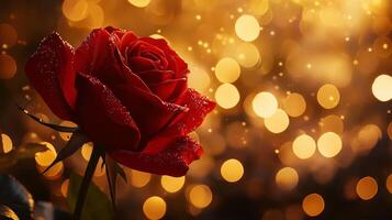 red rose flower with warm and beautiful bokeh light background photo