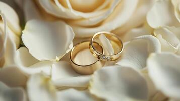 Elegant wedding ring set with soft and beautiful pink roses photo