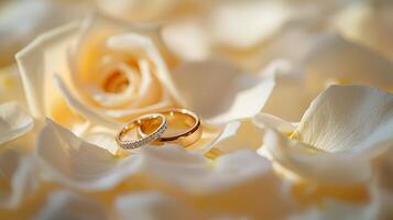 Elegant wedding ring set with soft and beautiful pink roses photo