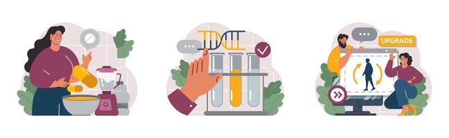 Biohacking set. Health' engineering and improving with modern vector