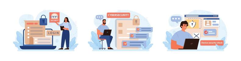 Cyber or web security set. Artificial intelligence provide data protection vector