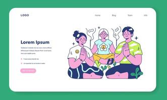 Retreat web banner or landing page. Character meditating in lotus position vector