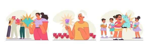 Uniqueness and individuality set. Character standing out from the crowd vector