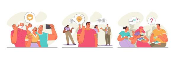 Uniqueness and individuality set. Character standing out from the crowd vector