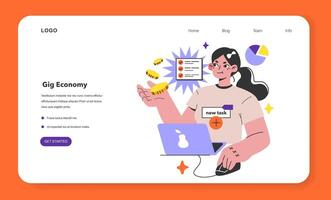 Gig economy web banner or landing page. Labor market based vector